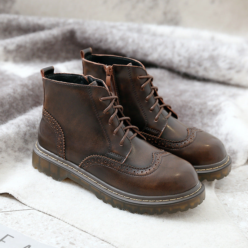 Vintage Preppy-Stil Runde Zehen Brogue Oxford Booties