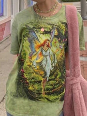Kurzärmliges T-Shirt mit Wunderland-Feen-Grafik