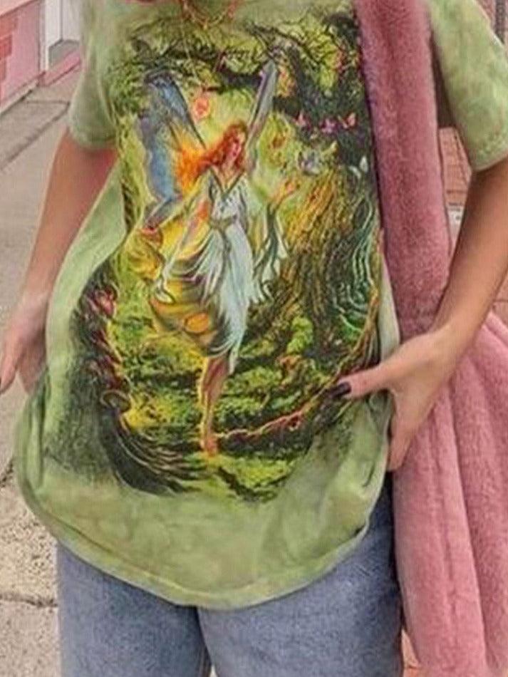 Kurzärmliges T-Shirt mit Wunderland-Feen-Grafik