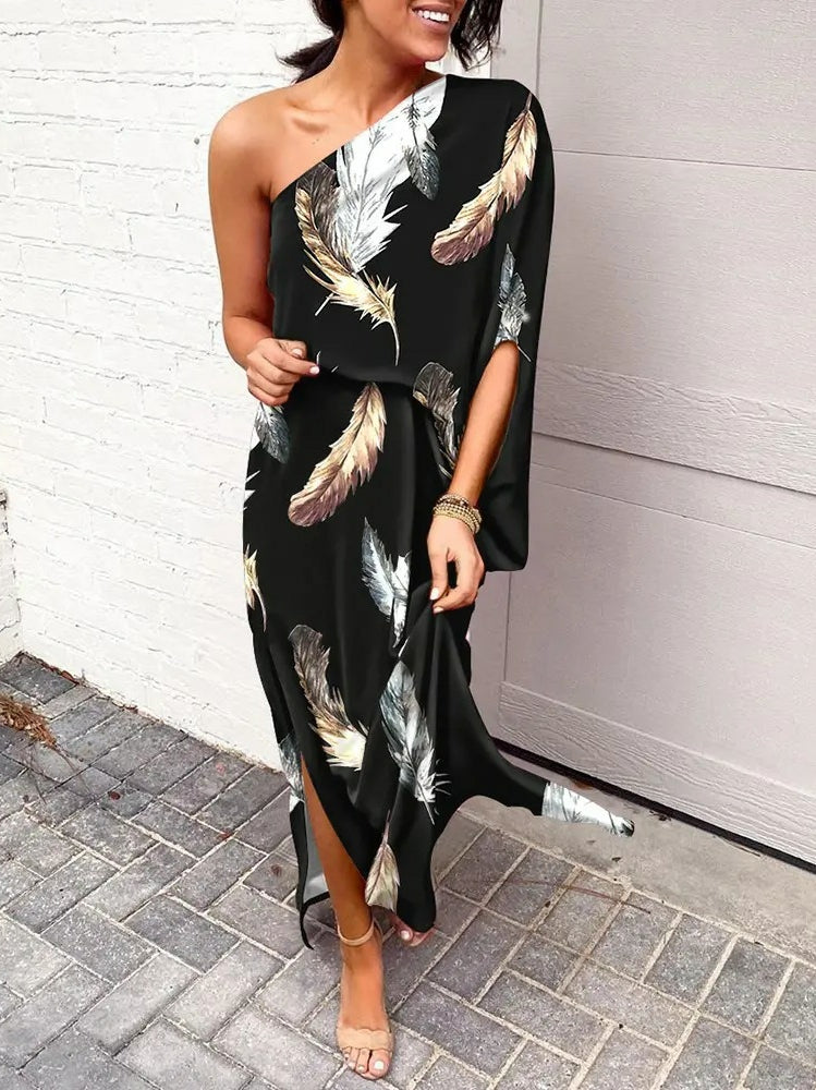 Sloped Shoulder Loose Bohemian Dress