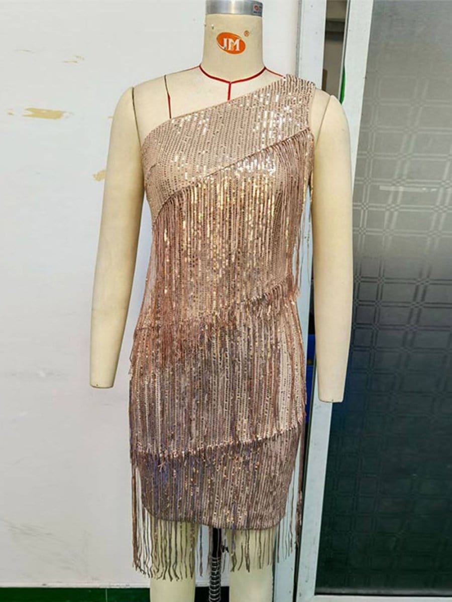 Yara Minikleid mit One-Shoulder-Träger und Quasten