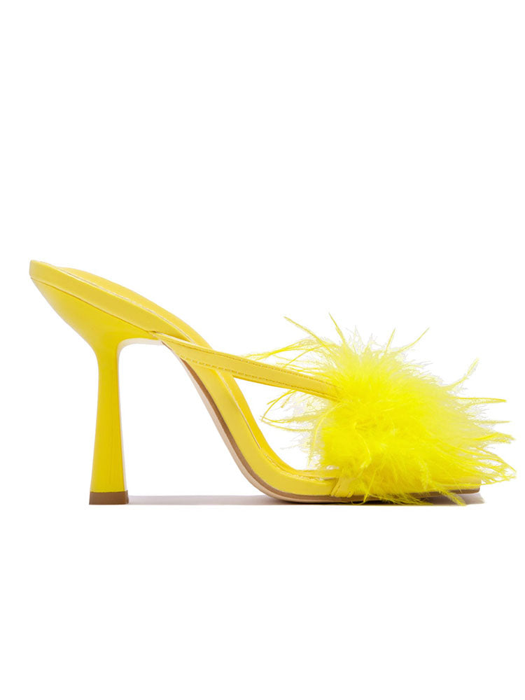High Heel Pantoletten aus Federfell