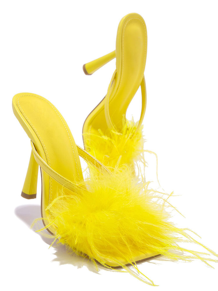 High Heel Pantoletten aus Federfell