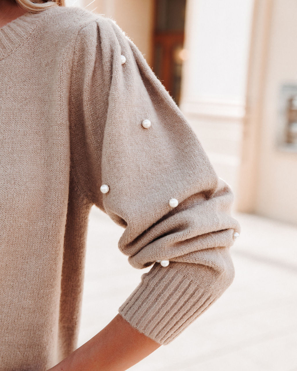 Yorkville Strickpullover mit Perlenverzierung - Mandel