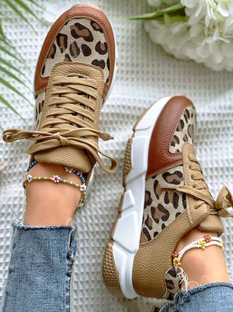 Zapatillas deportivas casuales de leopardo de PU